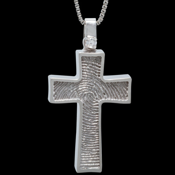 Silver Cross Cremation Pendant with Diamond and Chain [#126]