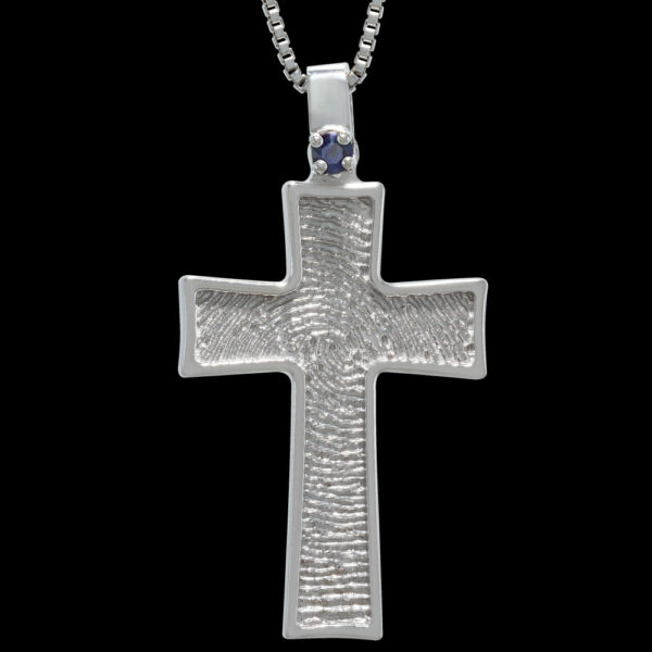 Silver Cross Pendant with Birthstone and Chain (#154)