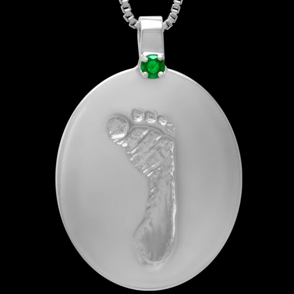 Large Silver Pendant with Birthstone and Chain [Child] (#14L)