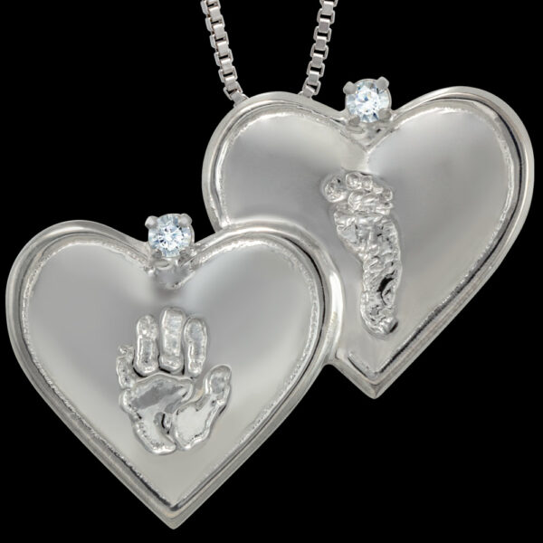 Silver Double Heart with Diamond & Chain (#66)