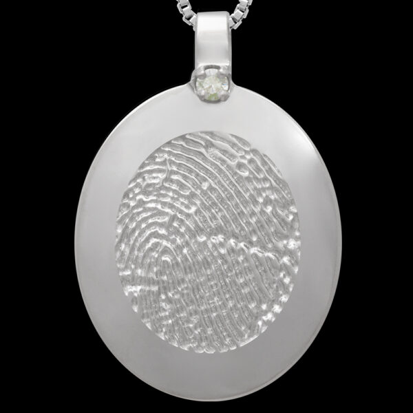 Large Silver Rimmed Pendant with Diamond and Chain (#16LR)