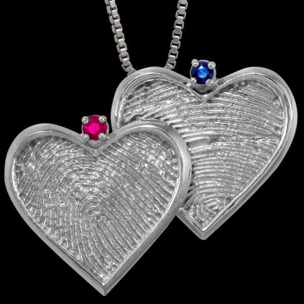 ..Silver Double Heart with Birthstones & Chain.. (#64)
