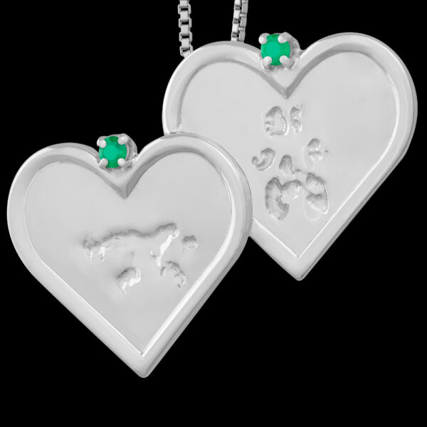 ..Silver Double Heart with Birthstones & Chain.. [Paw] (#64)